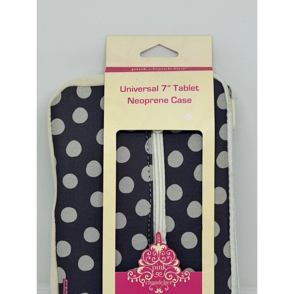 NWT Pink Chandelier 7" Tablet Zipper Neoprene Case Blue White Polka Dot Stylish - Picture 3 of 4